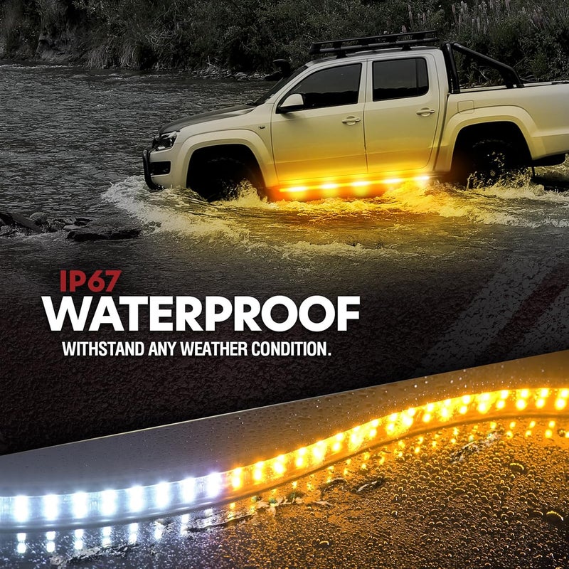OPT7 2PCS 63" LED Strobe Light Strips - Weatherproof Running Board Emergency Lights with Remote Control, Amber & White Flashing Lights with 31 Warning Modes for Truck Construction Vehicles Pickups - Image 5